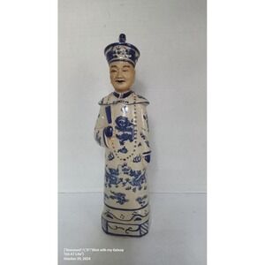 Vintage‎ Chinese Figurine Statue Blue & White Dragon Robe Asian Decor